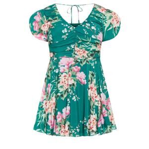 City Chic NEW Marci Print Dress Green Floral XXL Short Sleeve Puff Women's 24W